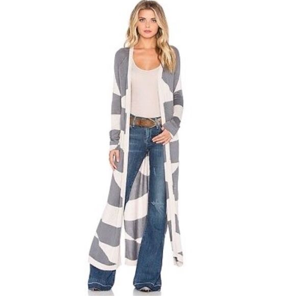 Mara Hoffman Grey Diamonds Long Line Duster Open Cardigan, XS - Picture 1 of 9